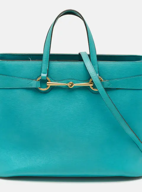 Gucci Bright Bit Large Turquoise Leather Tote