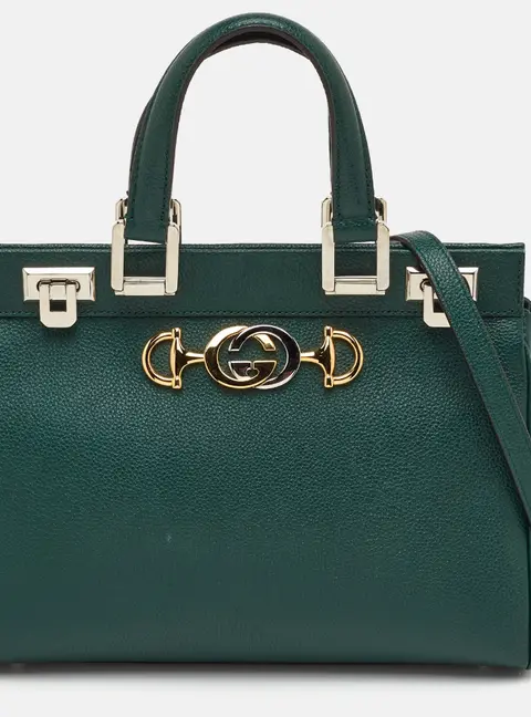 Gucci Zumi Small Dark Green Grain Leather Interlocking G Horsebit Tote