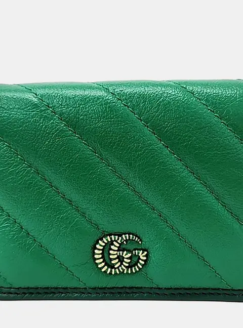 Gucci Marmont Mini Green Matelasse Leather Half Wallet Bag