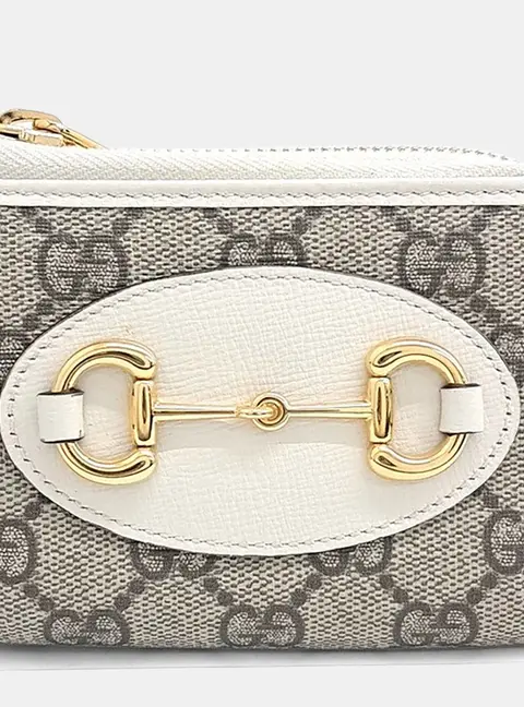 Gucci 1955 Horsebit Beige Mini GG Supreme Canvas Leather Wallet