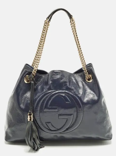 Gucci Soho Chain Medium Purple Patent Leather Tote