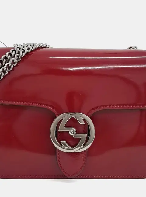 Gucci Leather Red Interlocking Chain Crossbody Bag (387609)