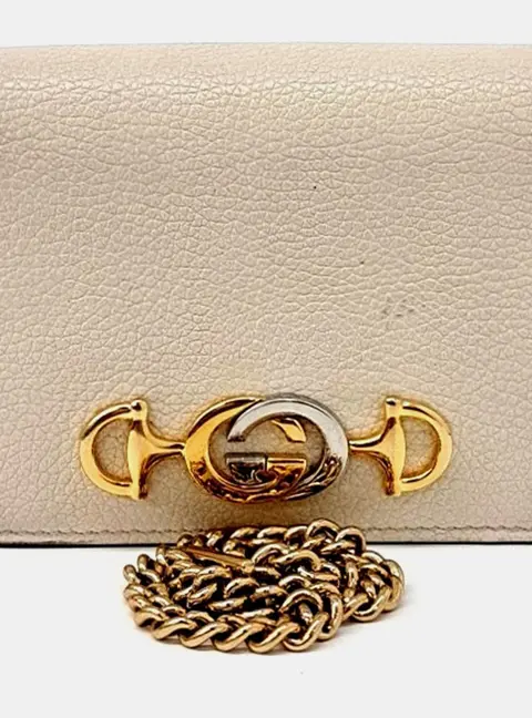 Gucci Zumi Bifold Wallet Cream Grained Leather Wallet Bag