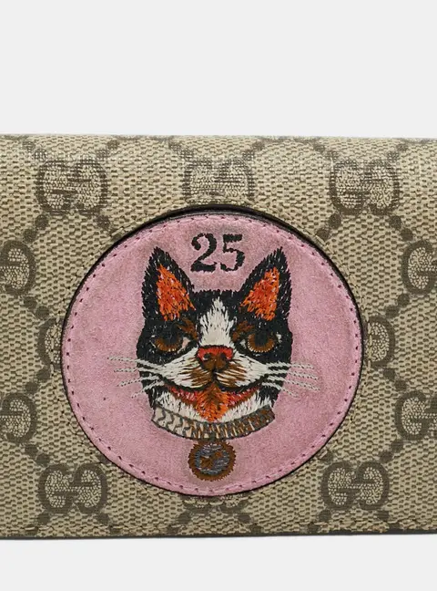 Gucci Bosco Patch Beige/Pink GG Supreme Canvas Compact Wallet