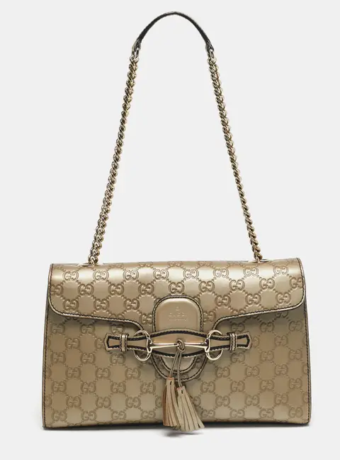 Gucci Emily Chain Medium Metallic Beige Guccissima Leather Shoulder Bag