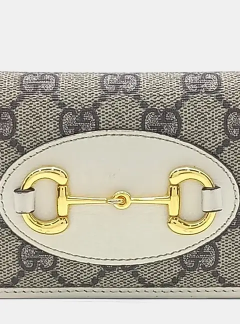 Gucci 1955 Horsebit Beige Brown Coated Canvas Bifold Wallet