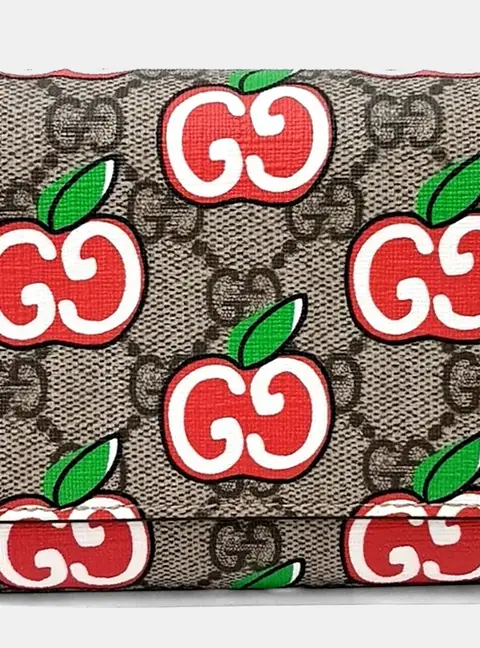 Gucci GG Supreme Apple Bifold Wallet 624884 Beige Monogram Canvas Wallet Bag
