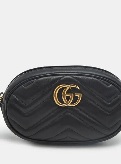 Gucci GG Marmont Black Matelass&eacute; Leather Belt Bag