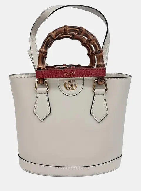 Gucci White Leather Diana Small Tote Bag
