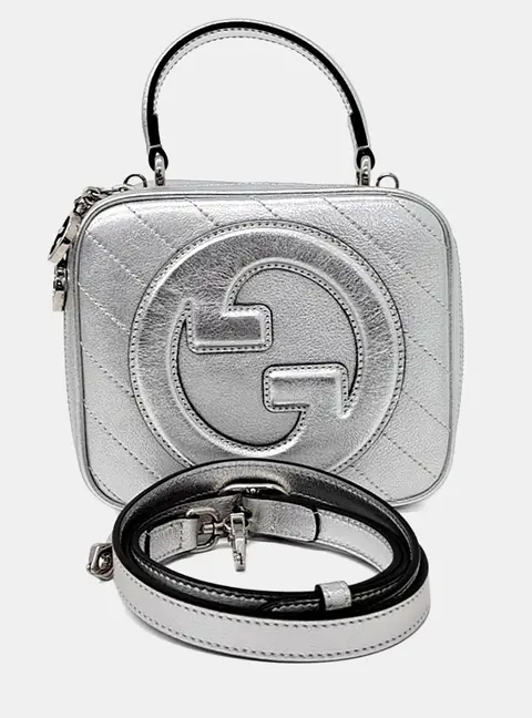 Gucci Silver Leather Blondie Top Handle Bag