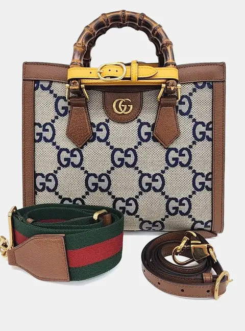 Gucci Brown Bamboo and Coated Canvas Diana Tote and Shoulder Bag