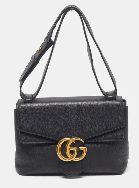 Gucci GG Marmont Black Leather Flap Shoulder Bag