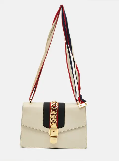 Gucci Sylvie Off White Small Leather Shoulder Bag