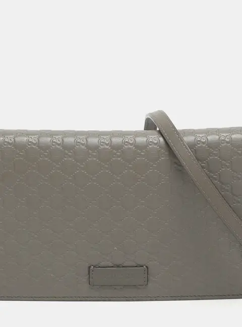 Gucci Grey Microguccissima Leather Flap Wallet on Strap
