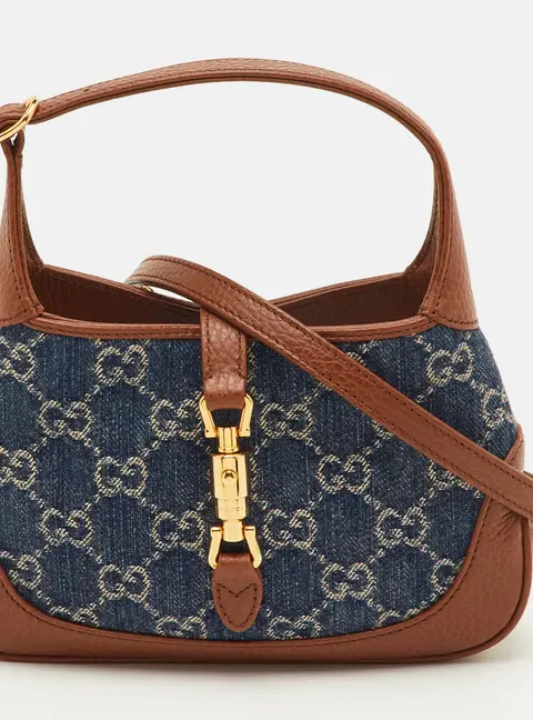 Gucci Jackie 1961 Mini Blue/Brown GG Denim and Leather Shoulder Bag
