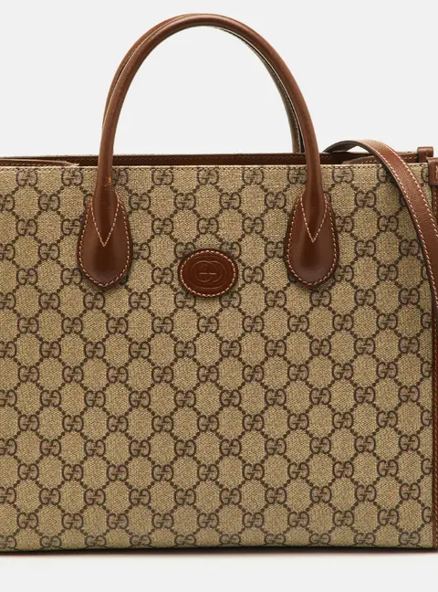 Gucci Retro Interlocking G Small Beige/Brown GG Supreme Canvas and Leather Tote