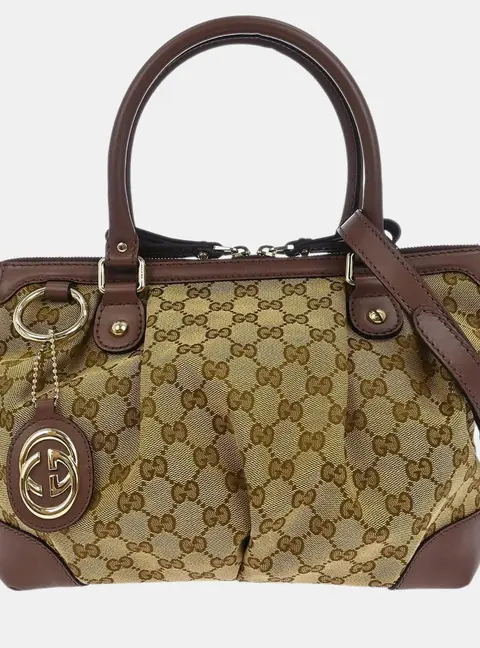 Gucci Sukey Beige GG Canvas Top Handle Bag