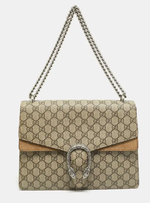 Gucci Dionysus Medium Beige GG Supreme Canvas and Suede Shoulder Bag