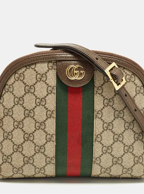 Gucci Ophidia Dome Small Beige/Brown GG Supreme Canvas and Leather Shoulder Bag