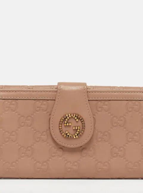 Gucci Studded Interlocking G Beige Guccissima Leather Continental Wallet