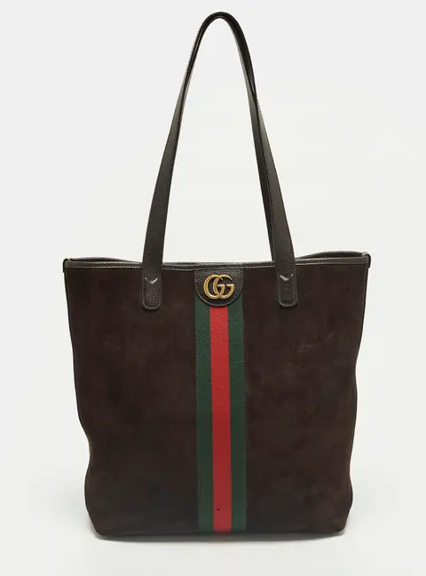 Gucci Ophidia Dark Brown Leather and Suede Open Tote