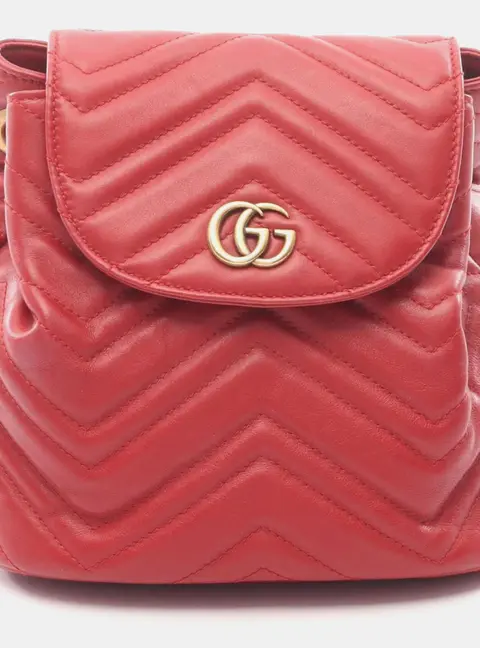 Gucci GG Marmont Mini Red Matelasse Leather Backpack Bag