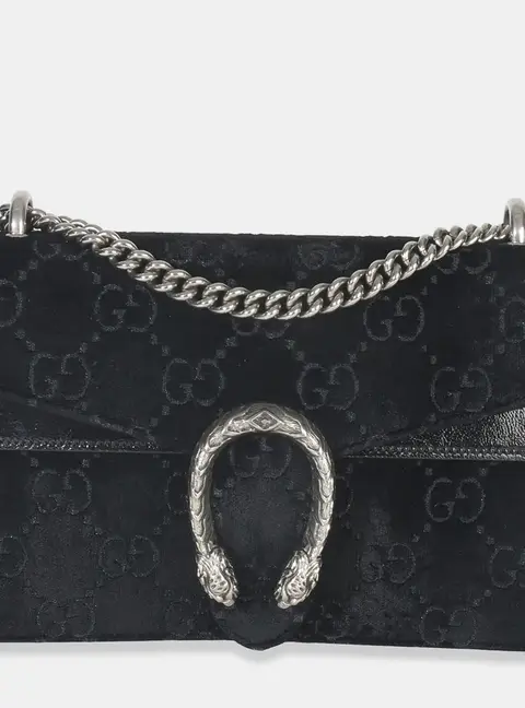 Gucci Dionysus Small Black GG Embossed Velvet Shoulder Bag