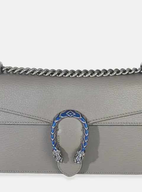 Gucci Dionysus Small Grey Pebbled Calfskin Leather Shoulder Bag