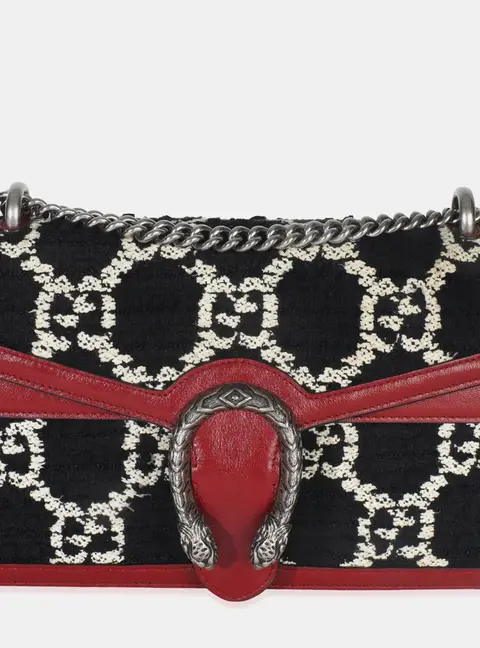 Gucci Dionysus GG Monogram Medium Black, White, Red Tweed Shoulder Bag