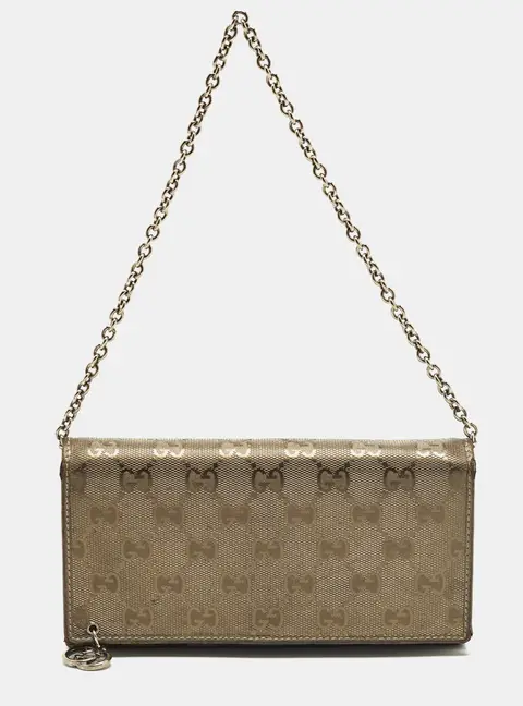 Gucci Flap Metallic GG Imprime Canvas Wallet On Chain