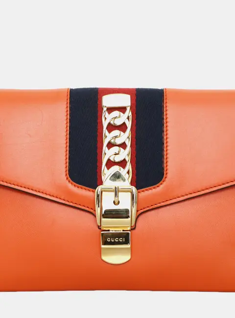 Gucci Sylvie Mini Orange Leather Clutch Bag
