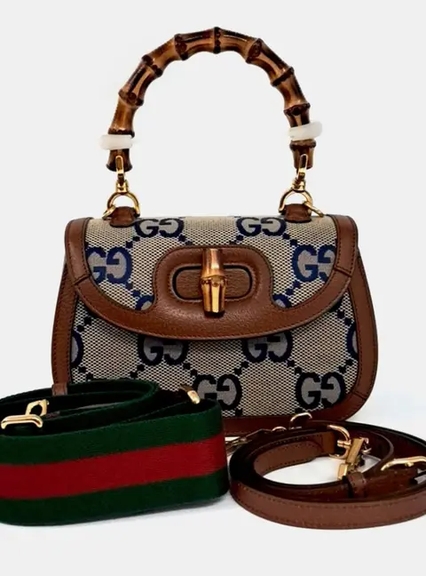 Gucci Brown Leather Bamboo 1947 Small Top Handle Bag