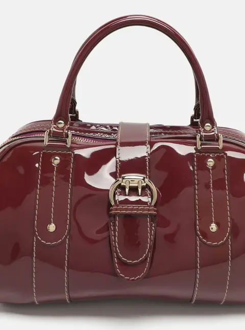 Gucci Burgundy Patent Leather Buckle Flap Boston Bag