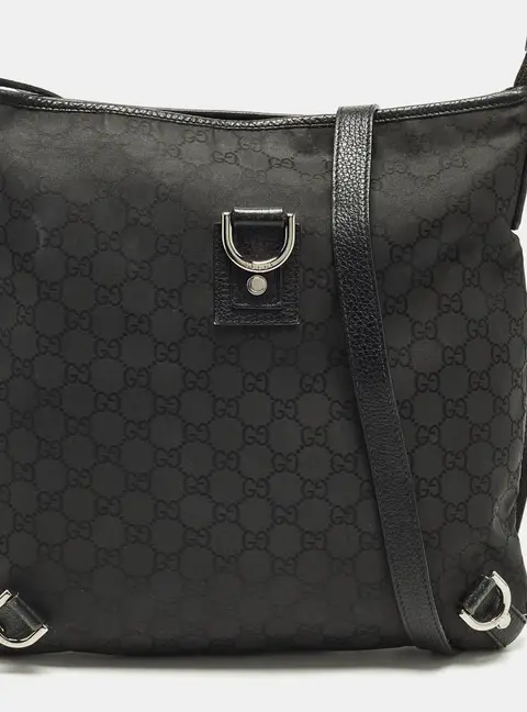 Gucci Abbey D-Ring Black GG Fabric and Leather Messenger Bag