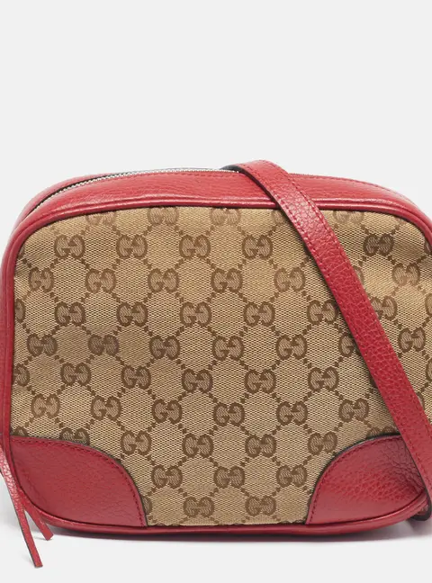 Gucci Bree Red/Beige GG Canvas and Leather Crossbody Bag