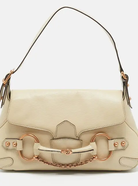 Gucci Horsebit Chain Off White Leather Shoulder Bag