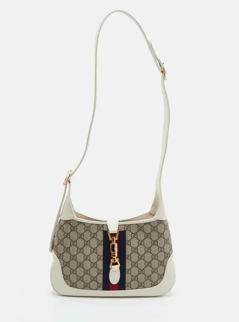 Gucci Jackie 1961 Beige/Ivory Small GG Supreme Canvas and Leather Hobo