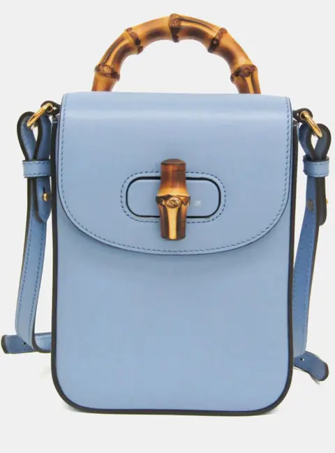 Gucci Bamboo Mini Blue Leather Crossbody Bag