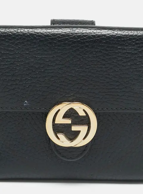 Gucci Interlocking G Black Leather French Wallet