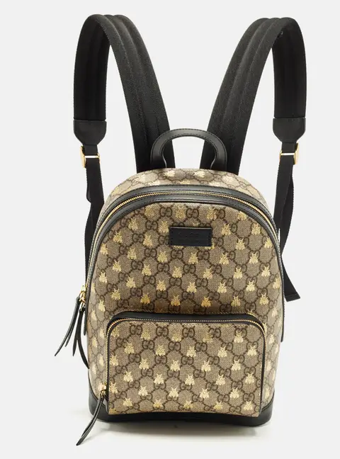 Gucci Day Bees Small Black/Beige GG Supreme Canvas and Leather Backpack