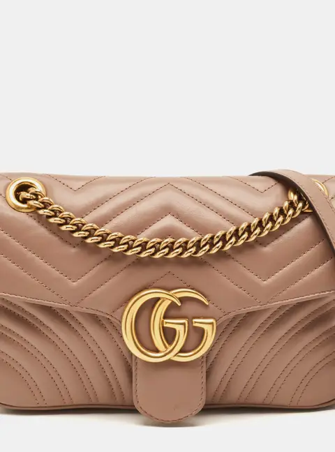 Gucci GG Marmont Small Beige Matelass&eacute; Leather Shoulder Bag