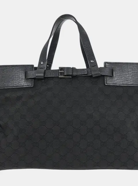 Gucci GG Canvas Black GG Canvas Leather Trim Tote Bag
