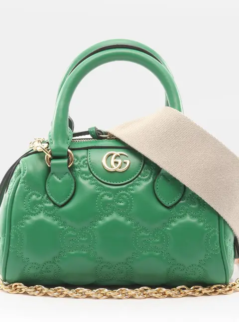 Gucci GG Matelasse Mini Green Leather Top Handle Bag
