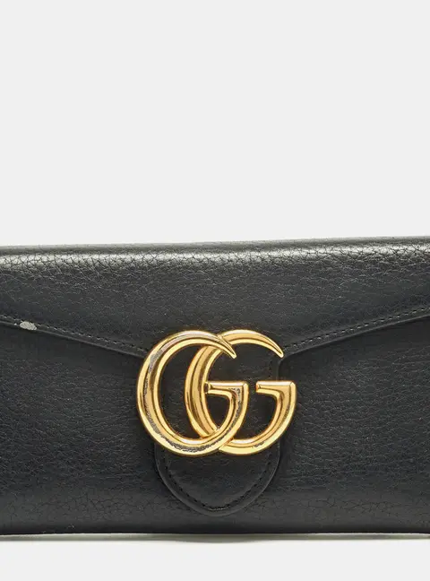 Gucci GG Marmont Black Leather Flap Continental Wallet