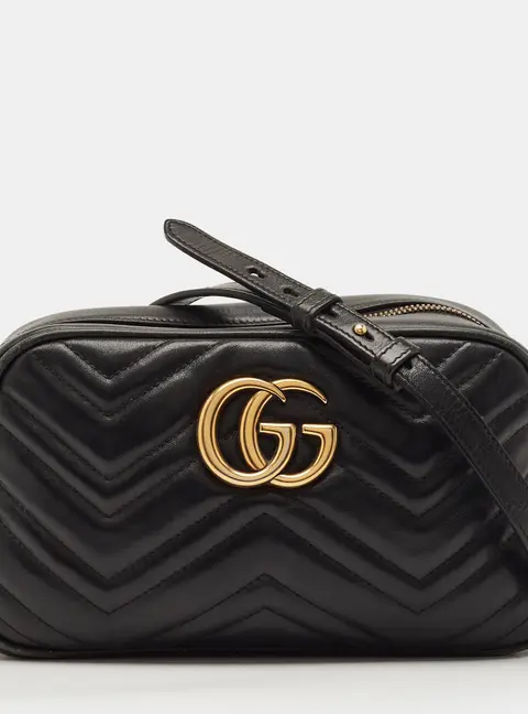 Gucci GG Marmont Small Black Matelass&eacute; Leather Camera Bag