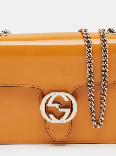 Gucci Interlocking G Small Orange Patent Leather Bag