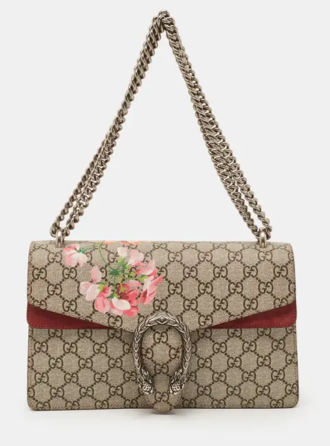 Gucci Dionysus Beige/Burgundy GG Supreme Blooms Canvas and Suede Shoulder Bag