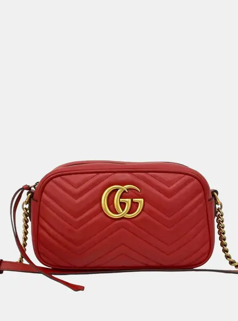 Gucci GG Marmont Quilted Leather Mini Chain Shoulder Bag/Pochette/Sacoche Red