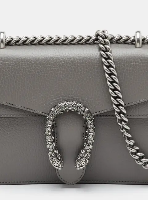 Gucci Dionysus Small Grey Leather Chain Flap Shoulder Bag