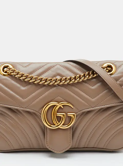 Gucci GG Marmont Small Beige Matelass&eacute; Leather Shoulder Bag